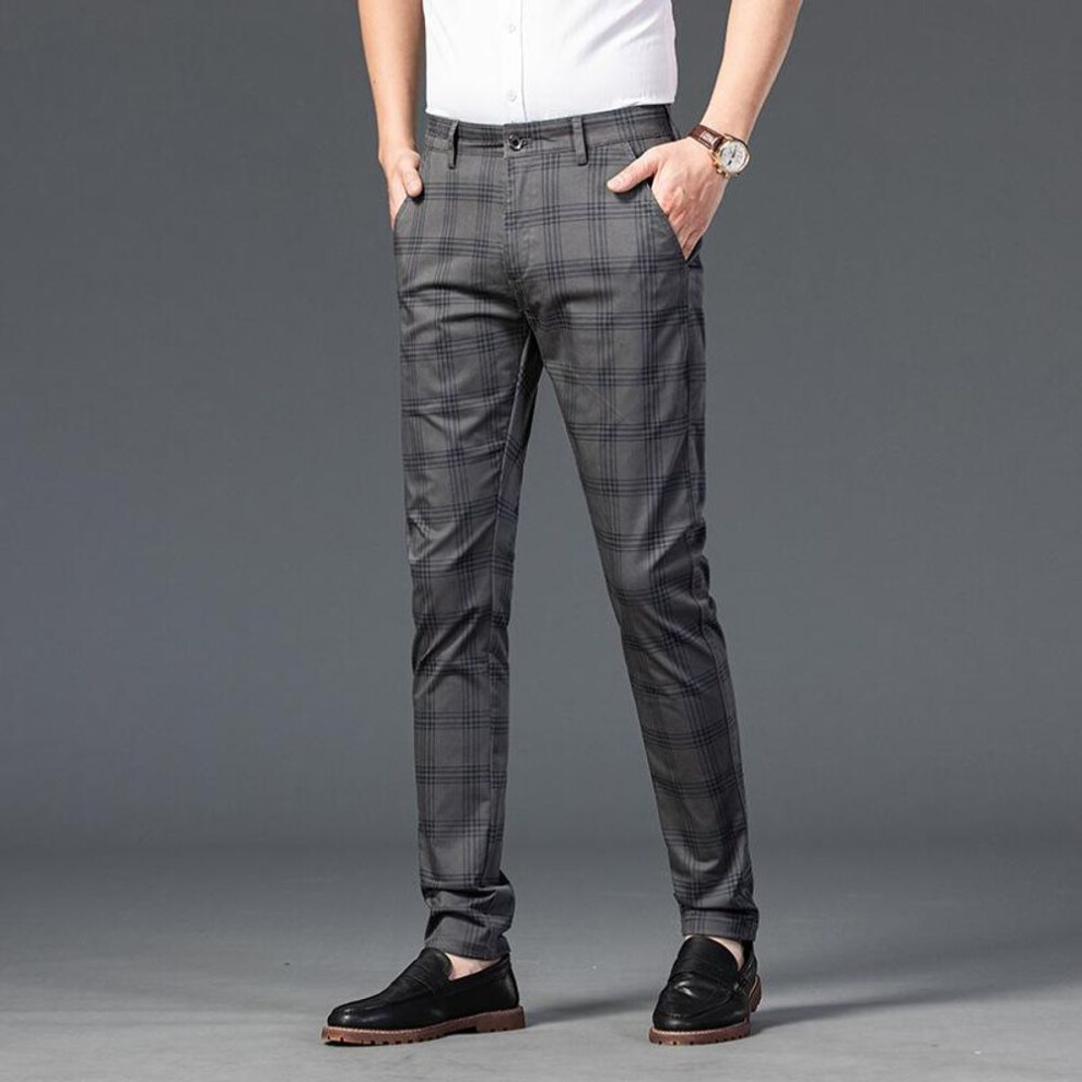(dark gray, 31) 2021 Men's Spring Casual Plaid Elastic Slim Business Pants - Youth Fashion Trend