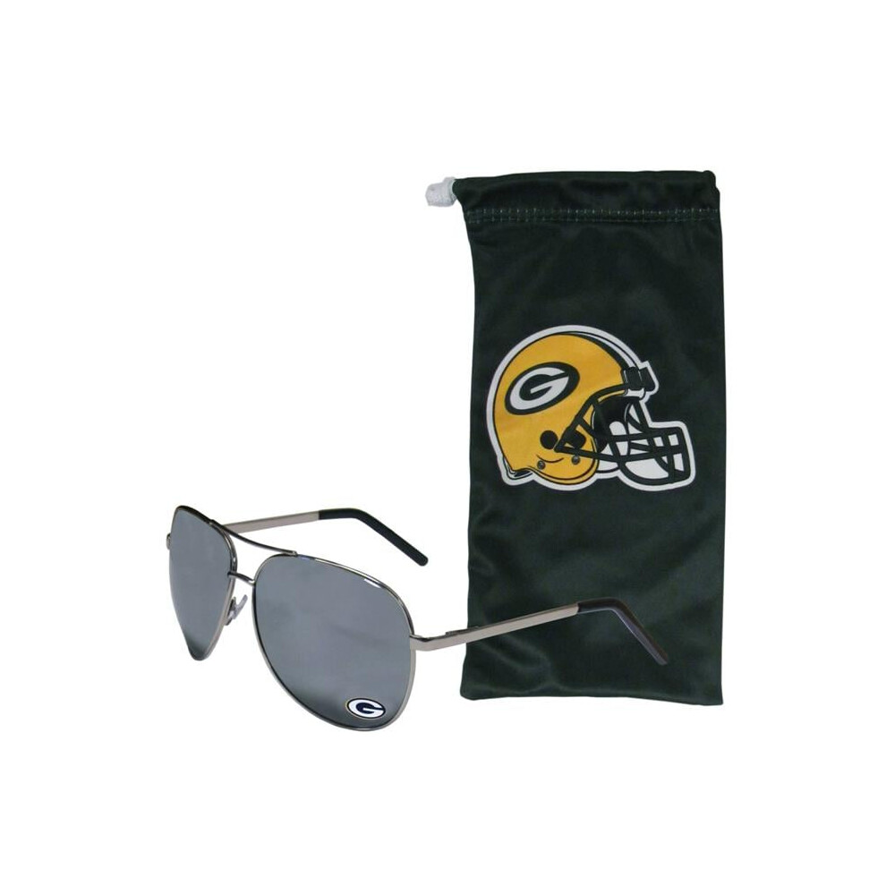 Siskiyousports Siskiyou Sports Fasg115eb Bay Packers Aviator Sunglasses & Bag Set - One Size Green