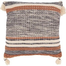 Saro Lifestyle 2638.NB18SD 18 x 18 in. Color Band Fringed Outdoor Down Filled Square Throw Pillow, Navy Blue