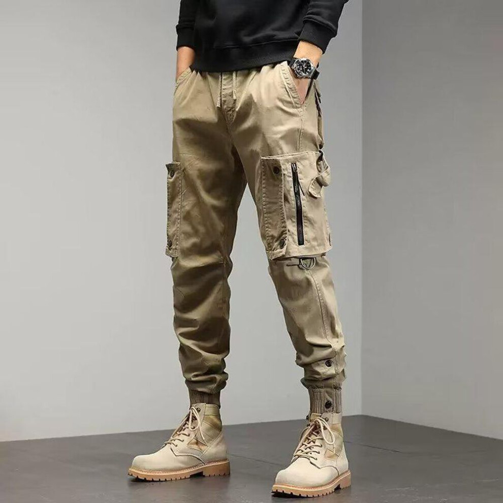 (khaki, XL) Men's American Retro High Street Wide-leg Overalls - 2022 Fashion Trend