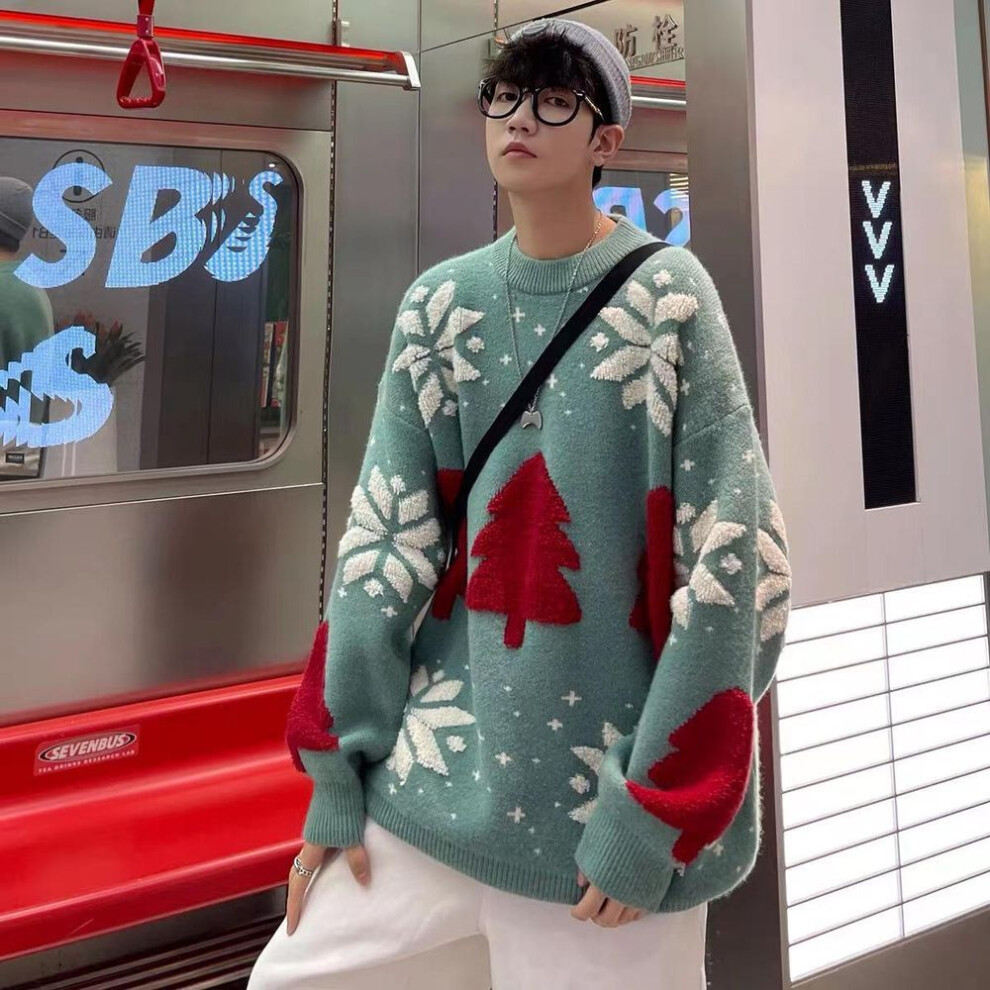 (green, 2XL) Men's 2023 Autumn/Winter Trendy Wool Christmas Sweater: Loose Fit, Hong Kong Style