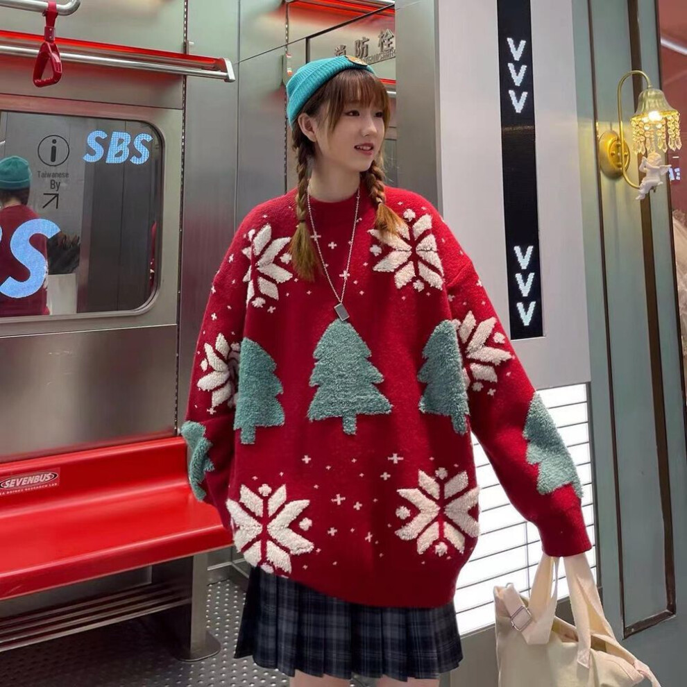 (red, 2XL) Men's 2023 Autumn/Winter Trendy Wool Christmas Sweater: Loose Fit, Hong Kong Style