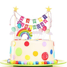 BIEUFBJI Regenboogtaarttopper 15-delige taartdecoratieset inclusief kleurrijke regenboogwolken ballonsterren voor jongen meisje kind verjaardag babys