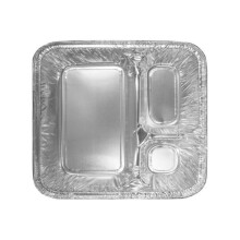 Handi Foil HFA204500 24 oz Oblong Food Container - 3-Compartment - Silver & Aluminum - Box of 500