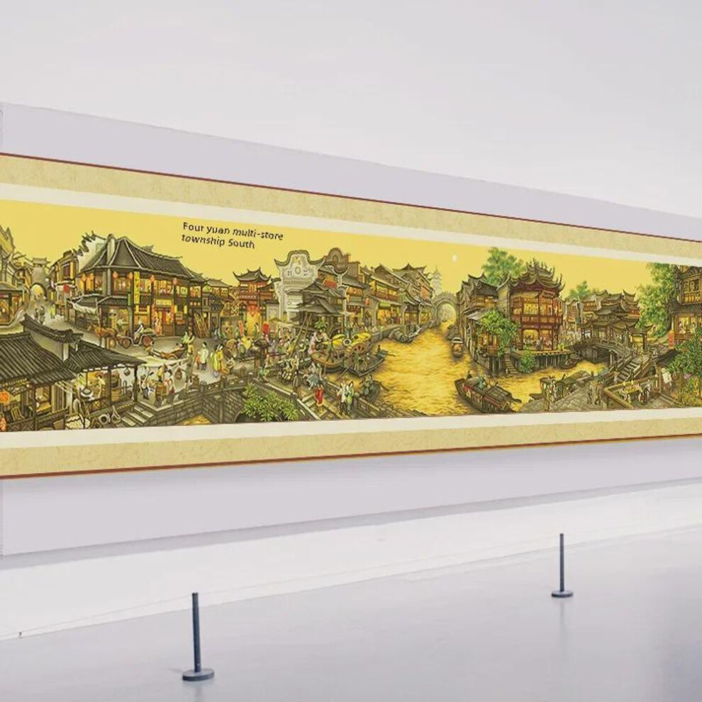 (White Cloth Large Grid 417*90CM Silk Thread) "Nanxiang Dreamscape: 2023 High-End Handmade Full Embroidery Landscape for Living Room