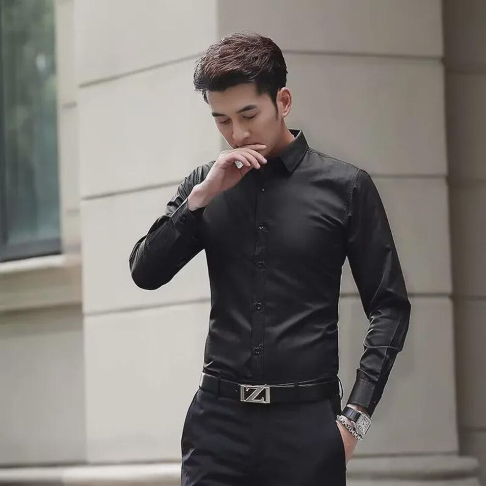 (black, XL) Men's Long Sleeve Business Slim Fit Dress Shirt