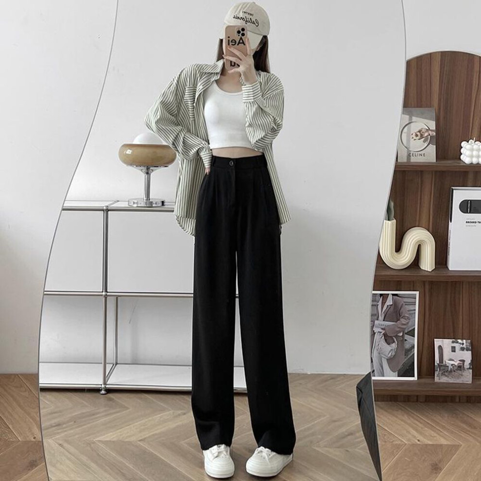(black, M) Plus-Size Loose Black Wide-Leg Drape Summer Trousers for Pear-Shaped Women