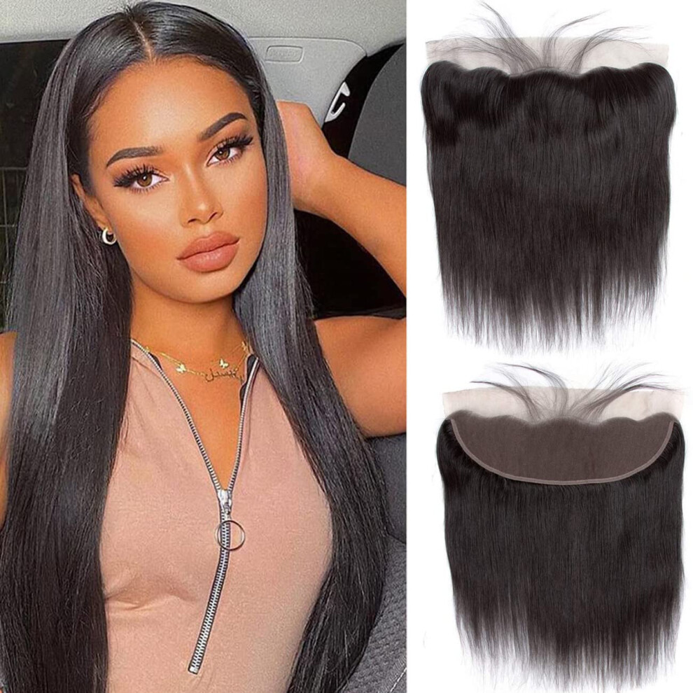 Vlasy Liangya Unisex Straight Lace Frontal Closure 13X4 Ear To Ear Lace Frontal Free Part Straight Frontal Pre Plucked Frontal 12A Grade Brazilian Human Hair 13X
