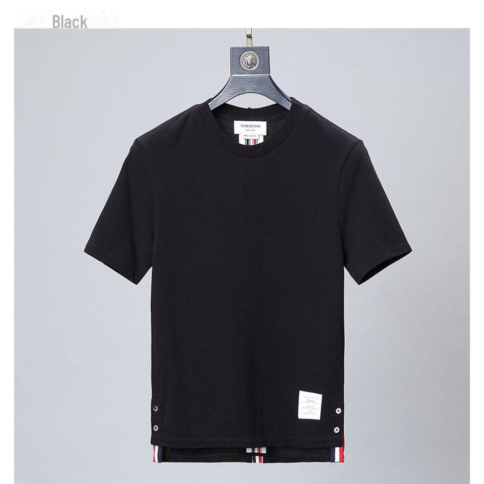 (black, Medium) "browin Unisex Red, White, And Blue Striped Short-sleeve T-shirt - Couple Style