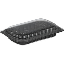 Pactiv PCTYCNC167000DZ 16 in. Anti-Fog MealMaster Container Base & Lid, Black & Clear - Pack of 80