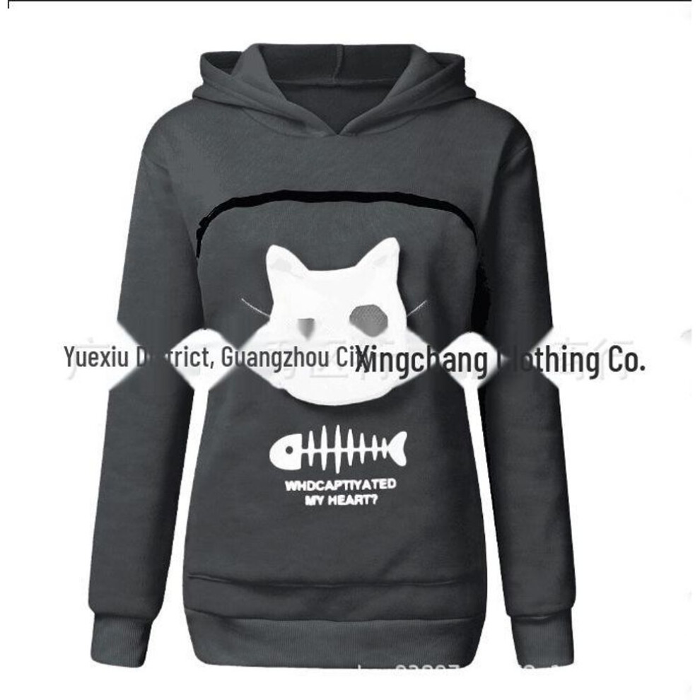 (gray, XL) 2022 Women's Cat Print Sweatshirt - Cat Nest Top