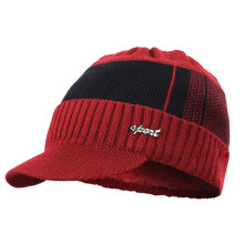 (Wine Red Hat Only)Männer Unisex Winter warme Mütze Strickvisier Beanie Fleece gefütterte Beanie mit Schirm Kappe