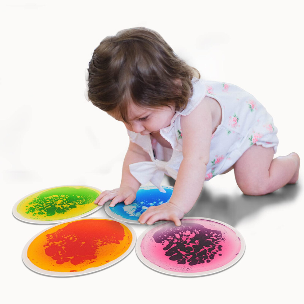 4Pcs Round Sensory Floor Tiles For Kids Toddlers And Children Colorful Liquid Sensory Activity Mat For Active Play And Decorative Art3d