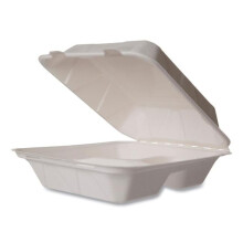 Vegware VEGWHBRG83HW 8 in. 3-Compartment Clamshell Container, White - Pack of 200