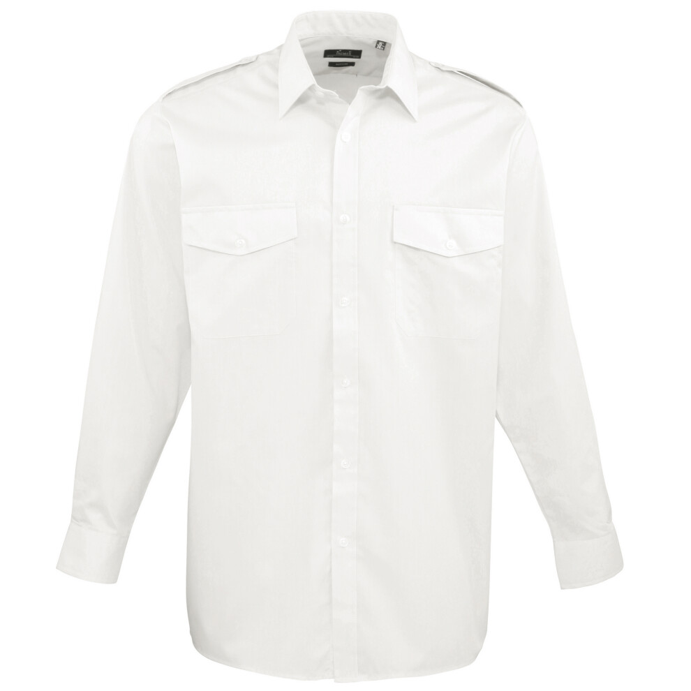 (22in, White) Premier Mens Long Sleeve Pilot Plain Work Shirt