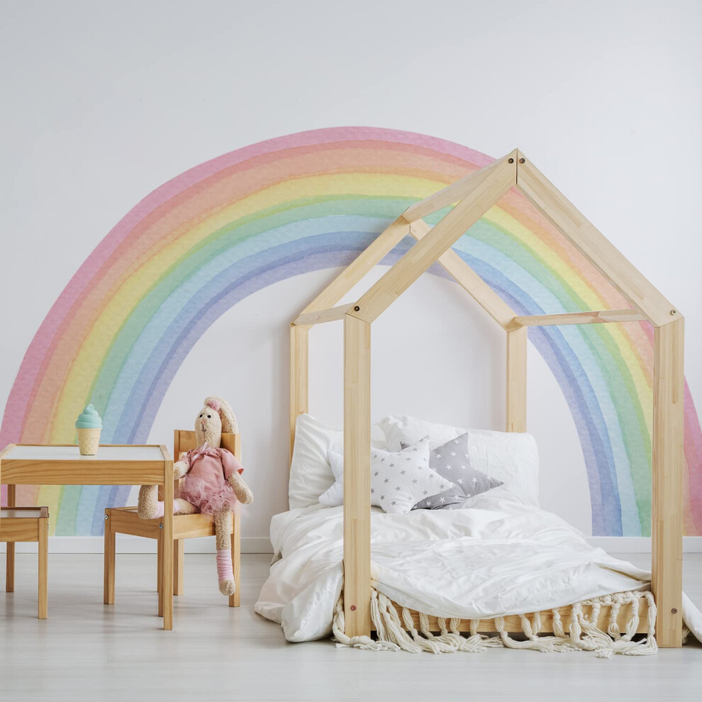 Fabric Large Rainbow Wall Mural Stickers Peel And Stick Precut Giant Vibrant Watercolor Rainbow Wall Sticker Decals For Girls Bedroom Kids Nu Funlife