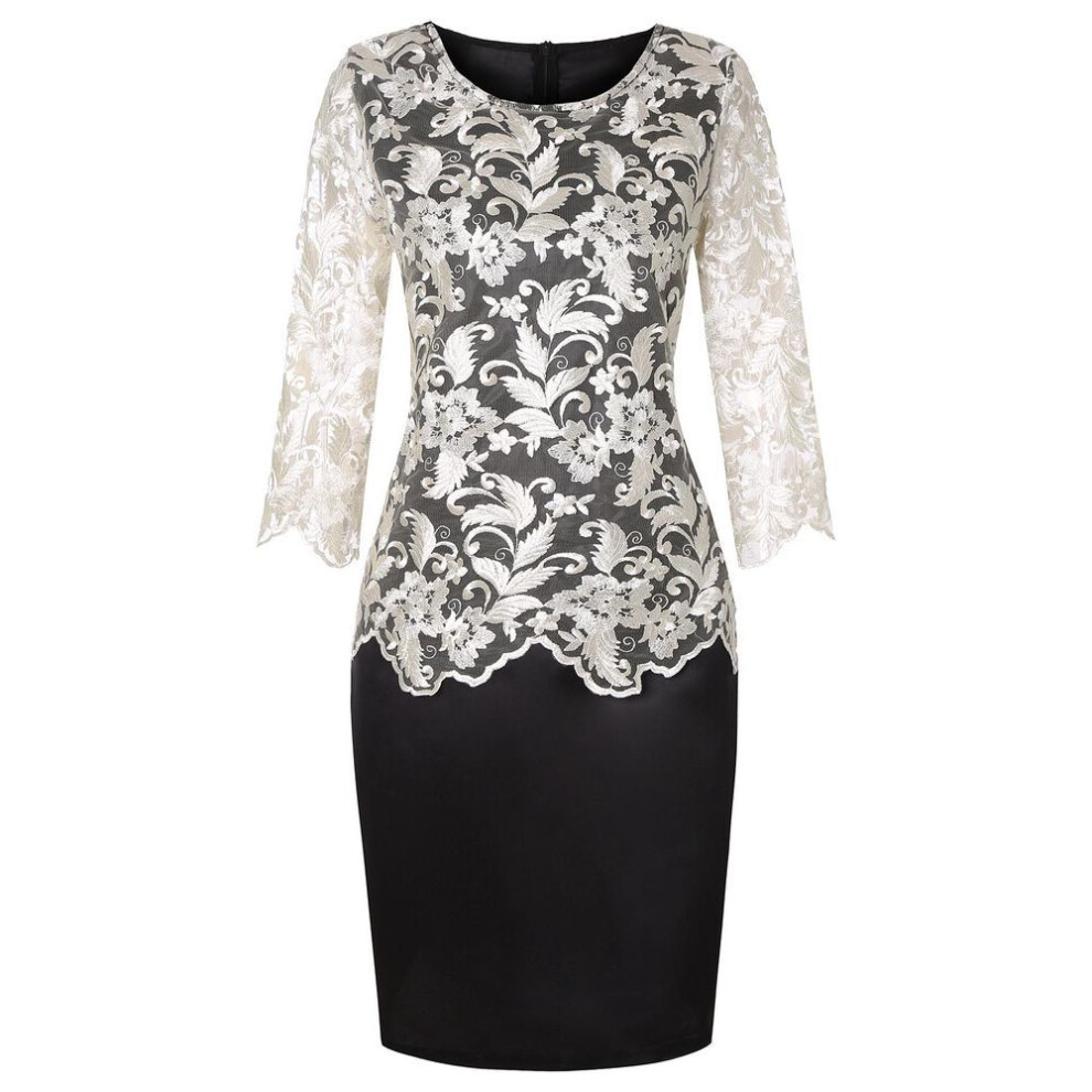 (silver, 3XL) "wish Lace Splicing Plus Size Two-piece Look Mid-sleeve Women's Dress