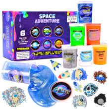 ToysButty Schleim-Set fr Mdchen und Jungen, 6 Galaxien, dehnbar, nicht klebend, Schleim, Lernspielzeug mit Weltraum-Schleim-Charms und galaktischen