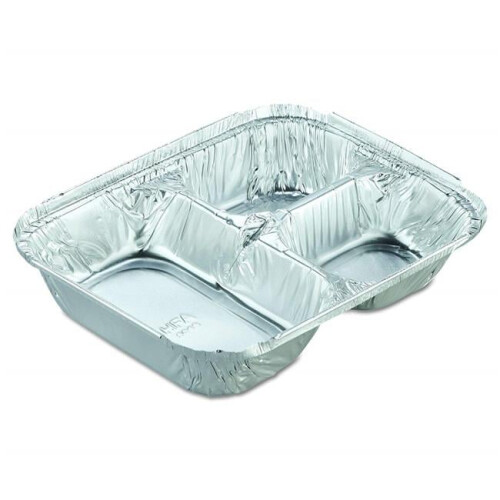 Hoffmaster 204535 24 oz Foil Oblong 3 Compartment Tray - 500 per Case