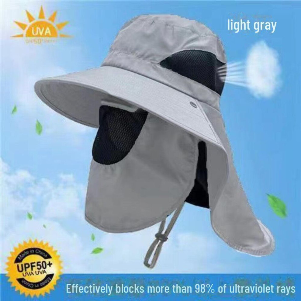 (light gray) Men's Sun Protection Fishing Hat With Face Cover - Uv Shield For Summer & Mountaineering