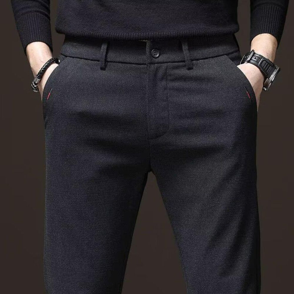 (black, 34) "2023 Men's Slim Fit Thickened Casual Suit Trousers: Autumn/winter Loose Straight Pants
