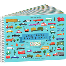 Cars Trucks Planes & Trains Sticker Book + Coloring by Cupkin: Innovative Side by Side Sticker Books - Spiral Binding Allows The Car Stick