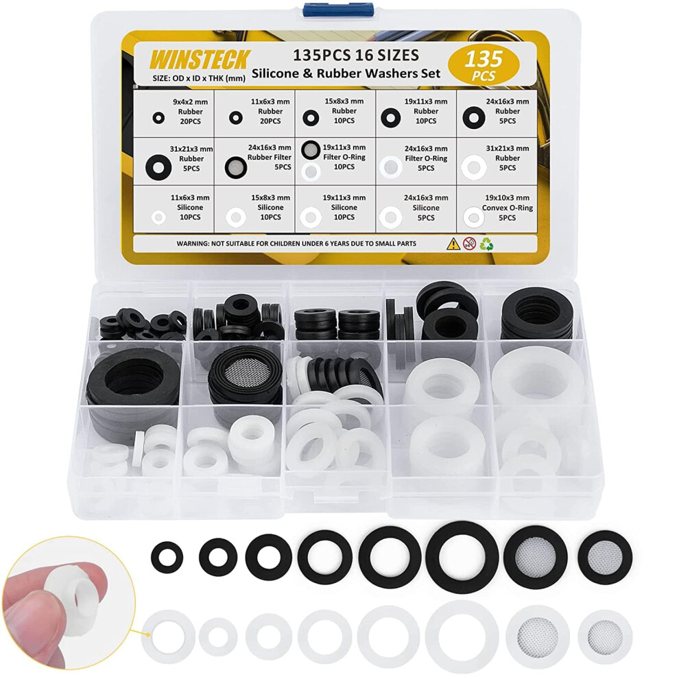 Rubber Washers Shower Hose Washers 135 Pcs 16 Sizes Rubber & Silicone 8432285433273