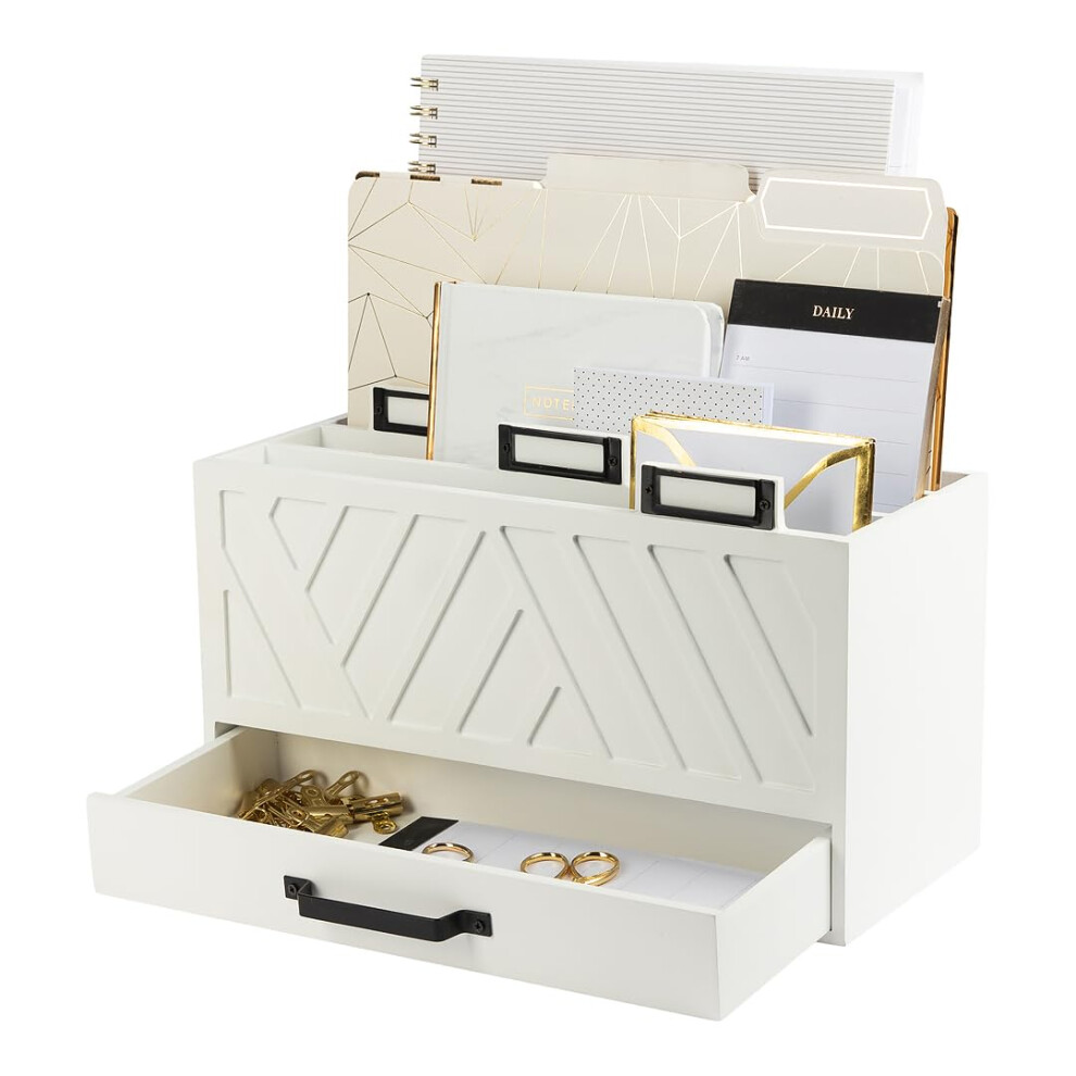 BLU MONACO Mail Organizer for Home - Bill Organizer for Desk - White Wooden Kitchen Mail Organizer Countertop Mail Organizer with Drawer - M-image-OPC-PFNF8N6-NEW