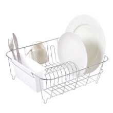 Conjunto de 2 Peças de Escorredor de Louça Metal com Porta Talheres, Branco