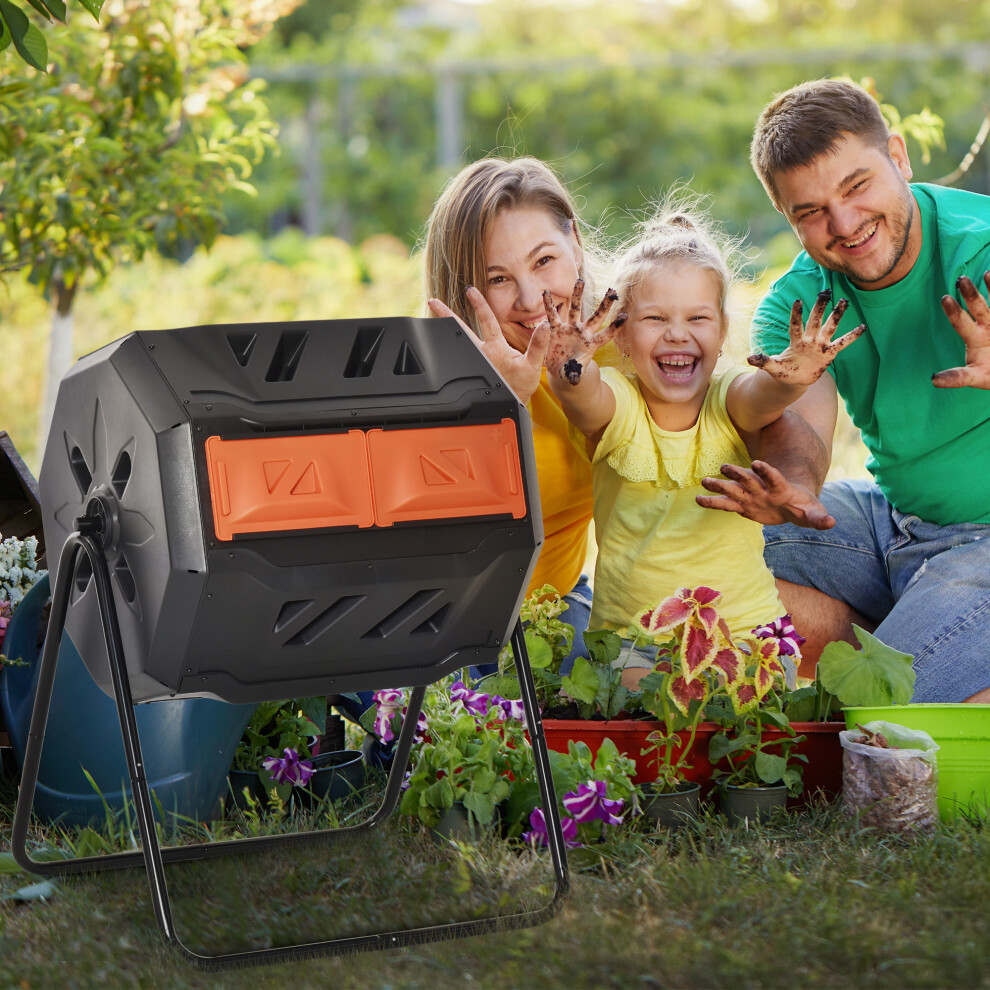 Outsunny 160L Outdoor Tumbling Compost Bin With Dual Chamber, Orange