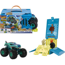 Hot Wheels Monster Trucks Mega-Wrex Crash Cage v mertku 1:24 Velk lon klec s 1 velkm nkladkem a 4 drtitelnmi doplnky