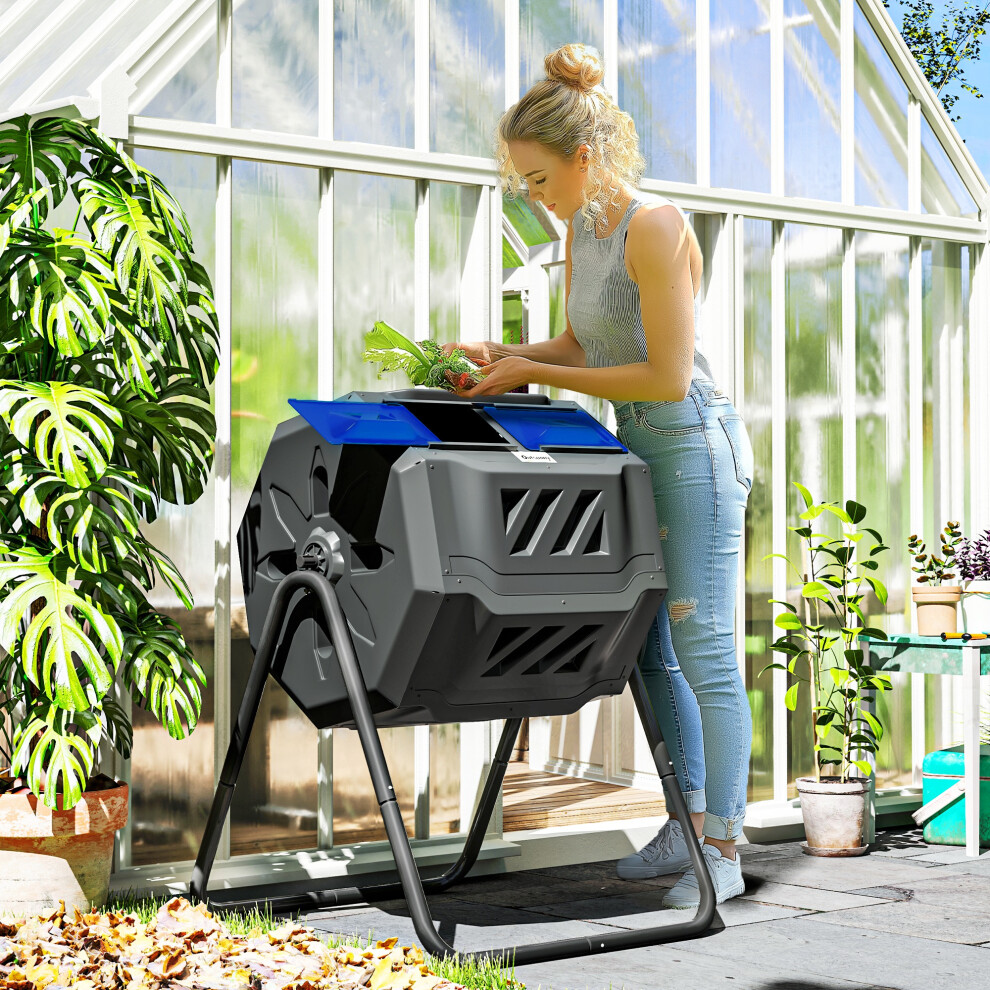 Outsunny Unisex Blue 160L) Outdoor Tumbling Compost Bin With Dual Chamber In - Image 5