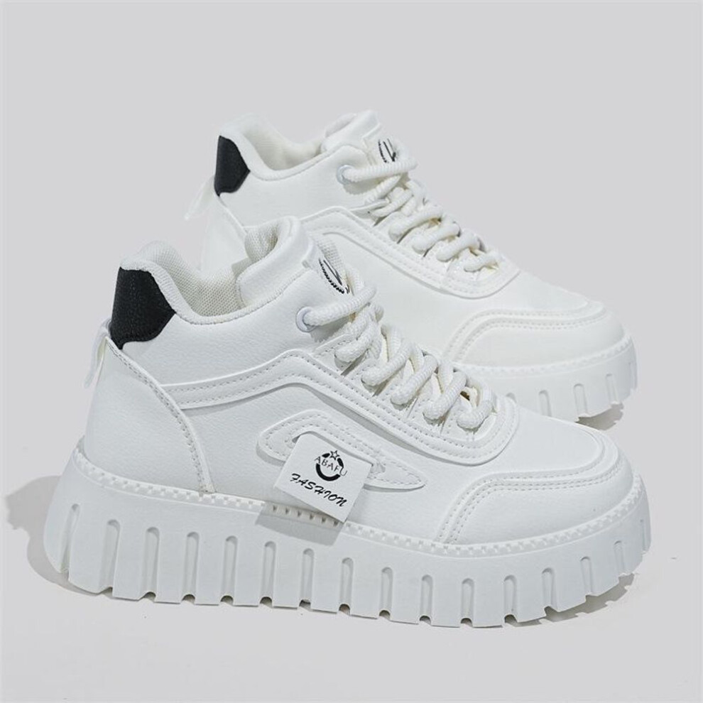 (white, 36) Women's Thick-Soled High-Top Dad Sneakers - Fashionable and Versatile Casual Sports Shoes for Autumn/Winter 2024