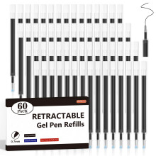Retractable Gel Pen Refills, Shuttle Art 60 Pack Black Rollerball Gel Ink Pens Refills, Bulk Set, 0.7mm Fine Point for Writing Journaling Taking Note
