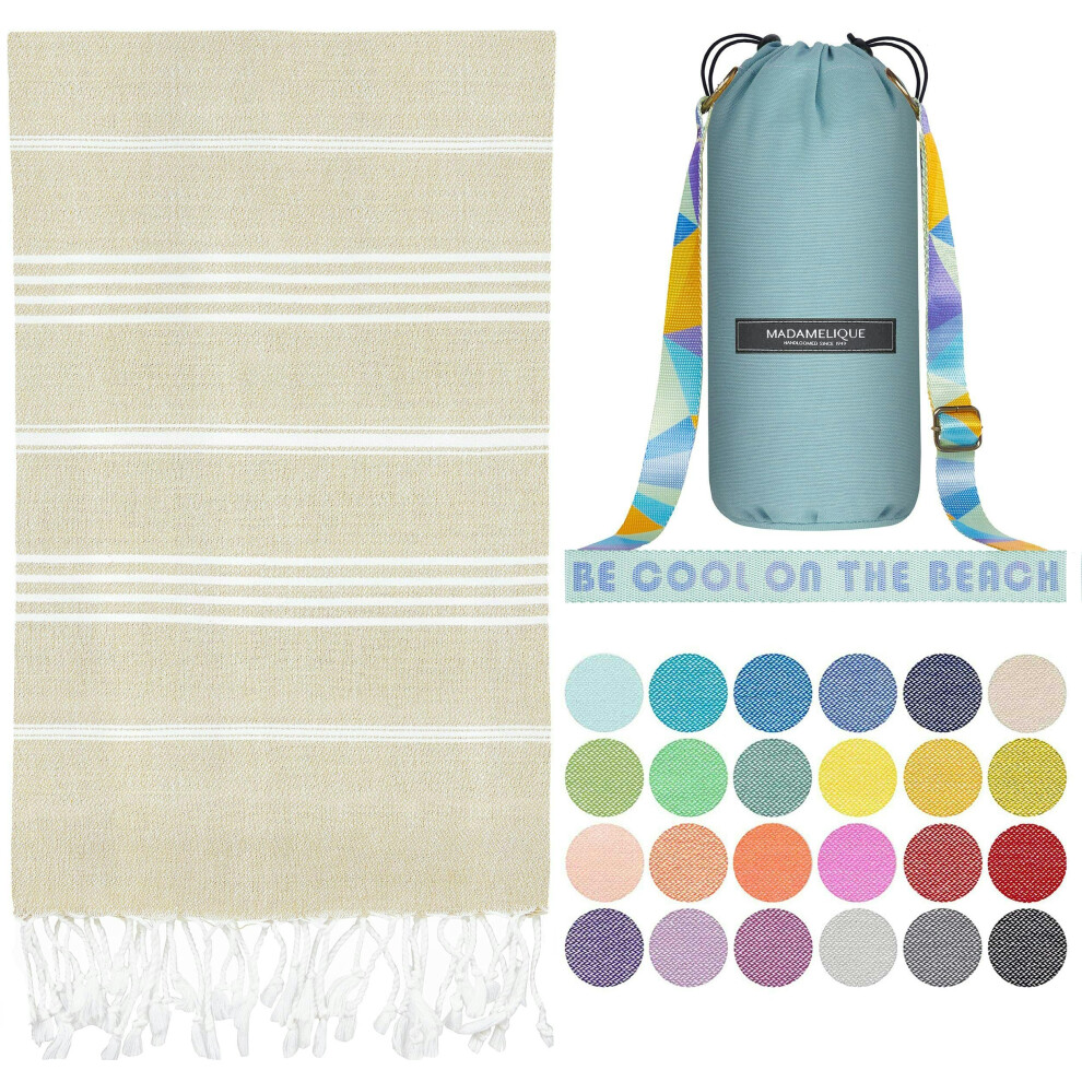 Madamelique Turkish Beach Towel with Beach Bag - 39 x 74 - Prewashed Beach Towels Oversized -%100Cotton - Quick Dry - Sand Free - Hand Loomed Turkish-image-OPC-PFSTVHK-NEW