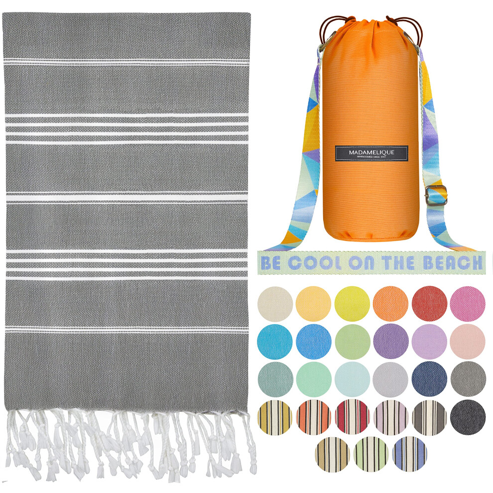 Madamelique Turkish Beach Towel with Beach Bag - 39 x 74 - Prewashed Beach Towels Oversized -%100Cotton - Quick Dry - Sand Free - Hand Loomed Turkish-image-OPC-PFSV2P8-NEW