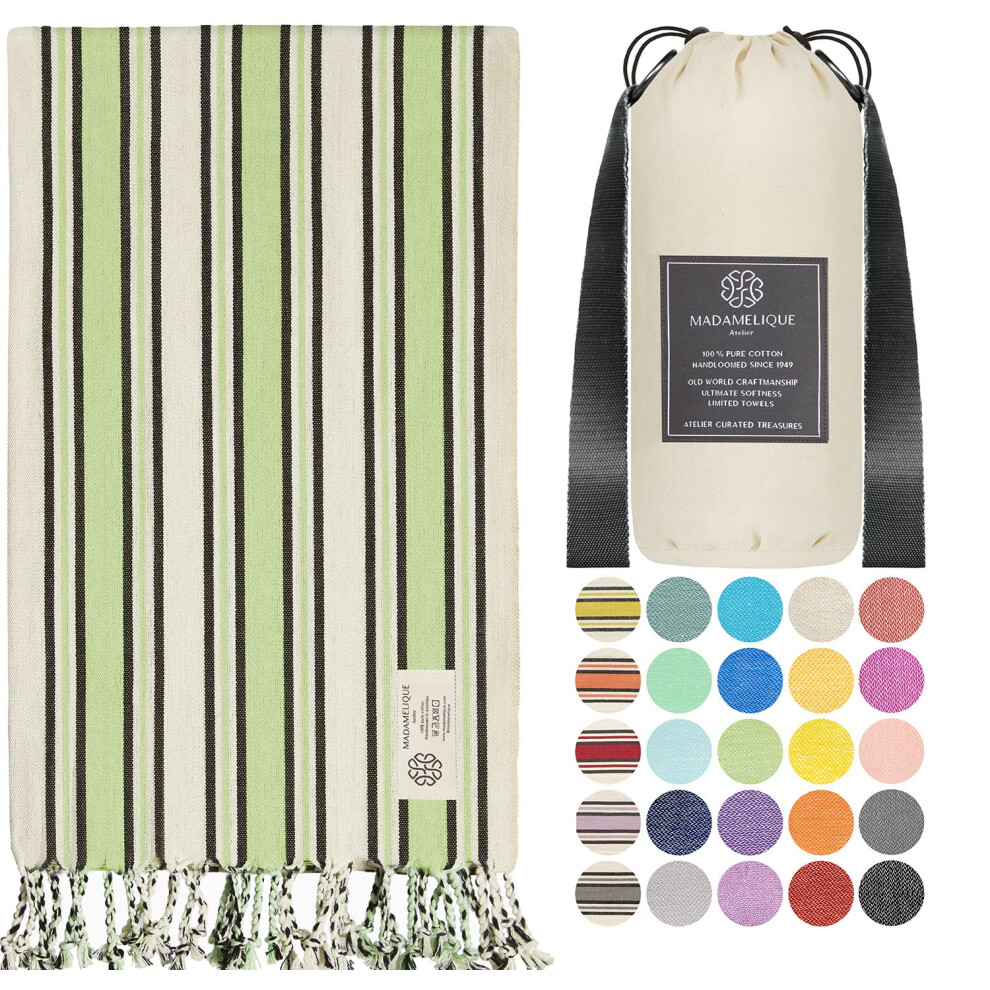 Madamelique Turkish Beach Towel with Beach Bag and Towel Band 39 x 74 - Prewashed Beach Towels Oversized -%100Cotton - Quick Dry - Sand Free - Turkish-image-OPC-PFSV5PP-NEW