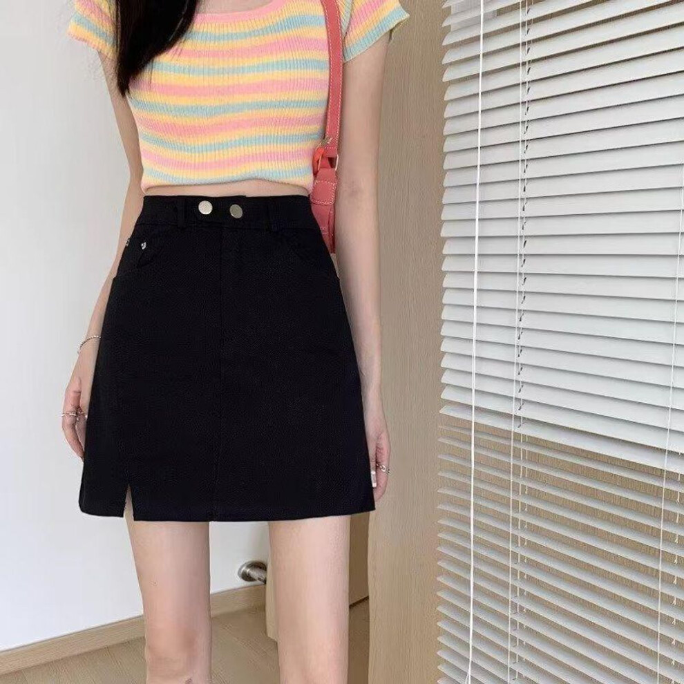 (black, XL) "High Waist A-Line Denim Skirt for Slim and Pear-Shaped Women - Versatile, Large Size, Summer Style
