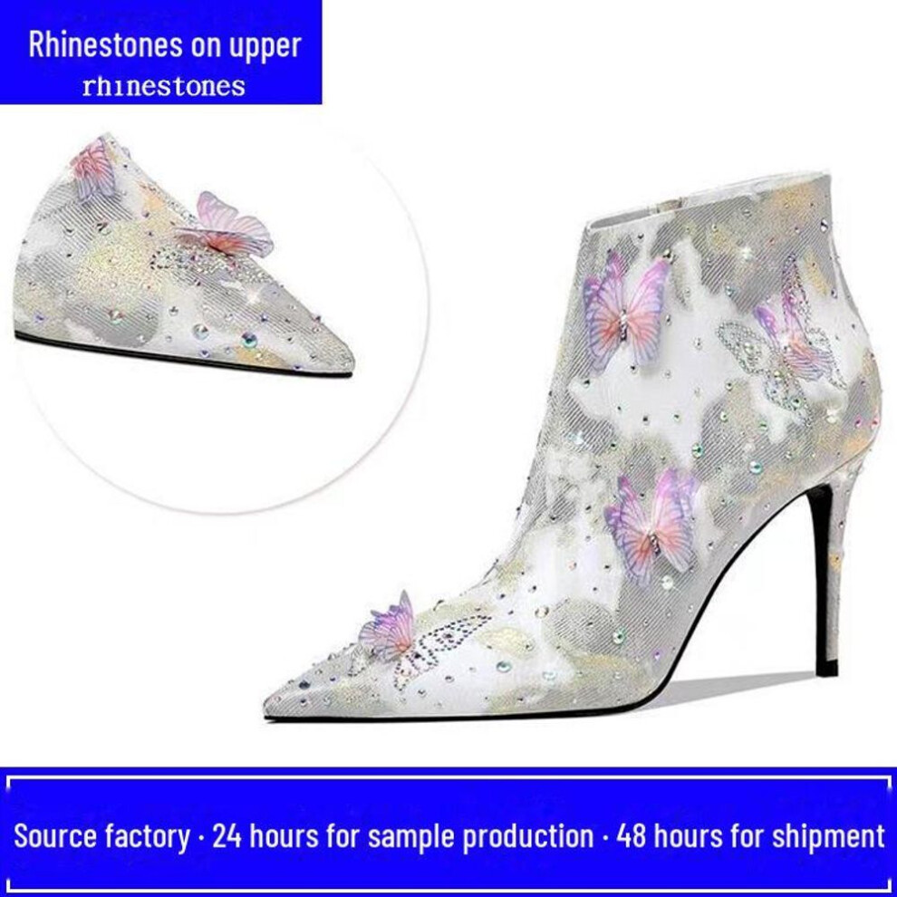 Women's High-heeled Sandals With Hot Diamond Butterfly Design