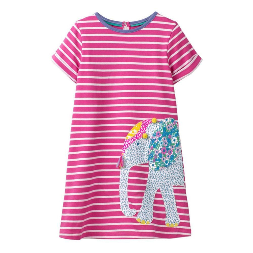 (6T (Height 110-120 cm)) European & American Style Girls' Striped A-line Knitted Dress - Short-sleeve Summer Design