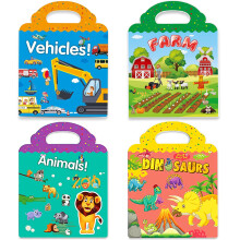 Reusable Sticker Books for Kids 4 Sets Removable Toddler Sticker Book for Girls Boys Educational Learning Toys - Vehicle Farm Dinosaur &