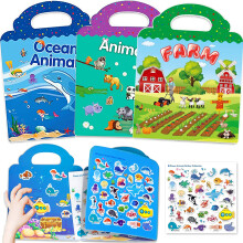 Reusable Sticker Books for Kids 3 Sets Travel Removable Toddler Sticker Books for 3 4 5 Year Old Girls Boys Birthday Gifts Educational Lear