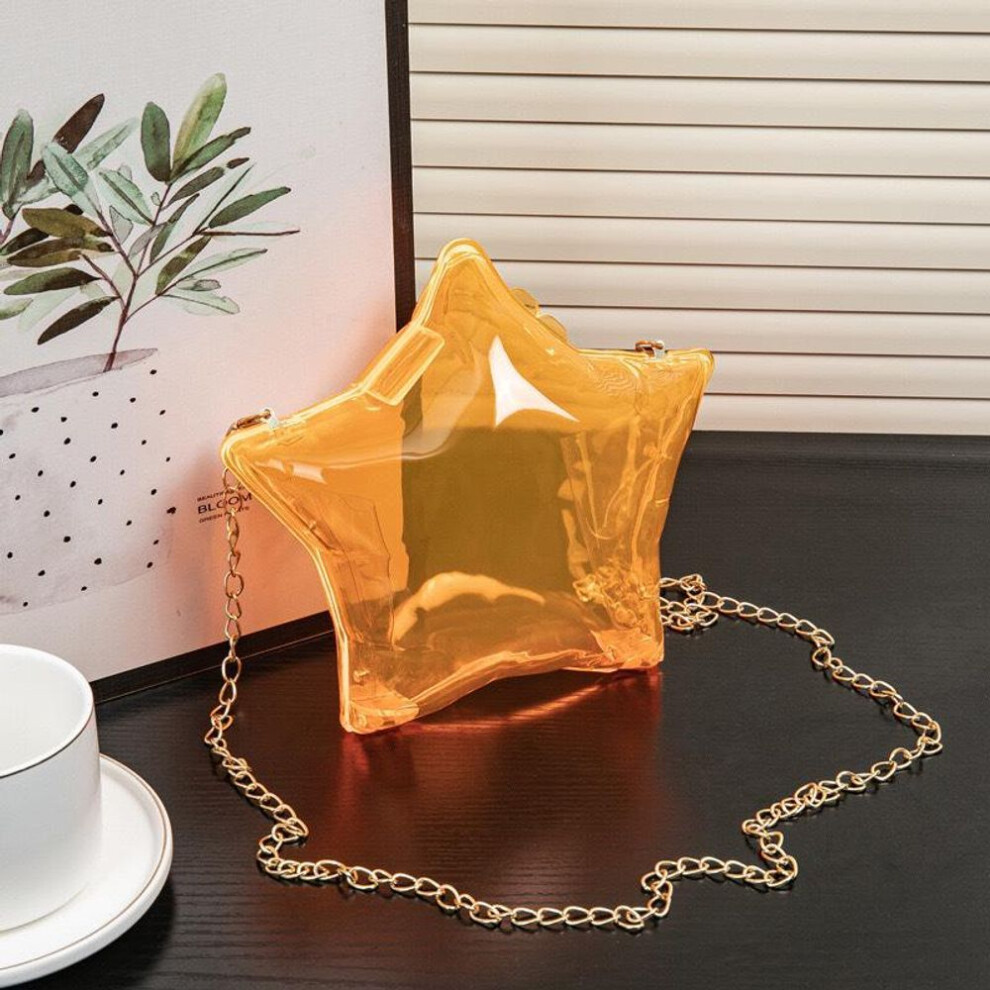 (transparent,orange) 2024 Summer Star Chain Crossbody Clutch - Acrylic Mini Evening Bag With Lipstick Holder