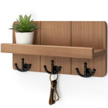 Rebee Vision Farmhouse Holder pour le mur avec etagere: Organisateur de courrier decoratif et support mural a rack avec 3 crochets d'ancrage - De