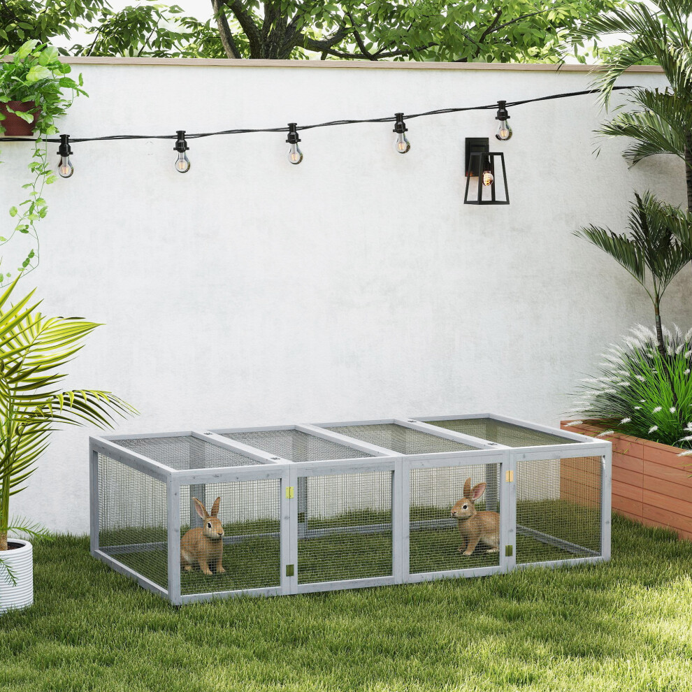 Pawhut Rabbit Hutch Cage, Wooden Outdoor Run With Openable Roof, Grey