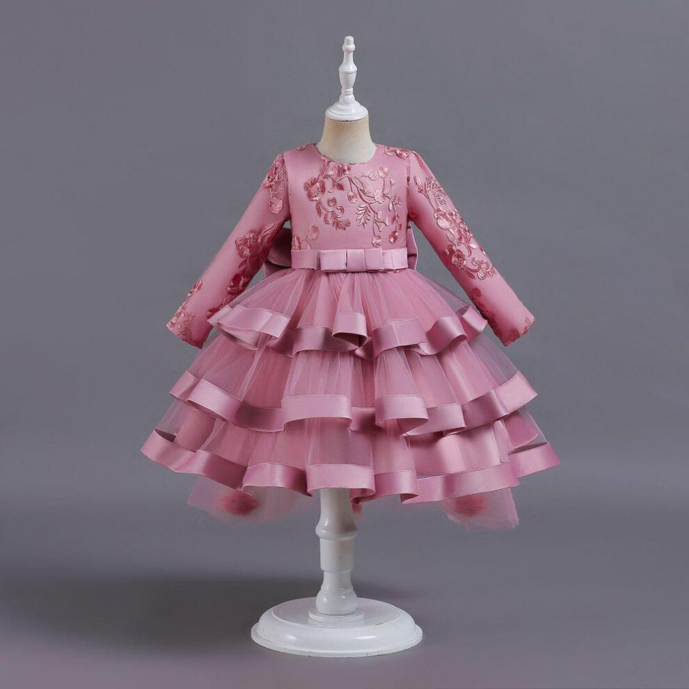 (pink, 140 cm) Girls' Layered Tulle Princess Dress - Flower Girl & Performance Outfit