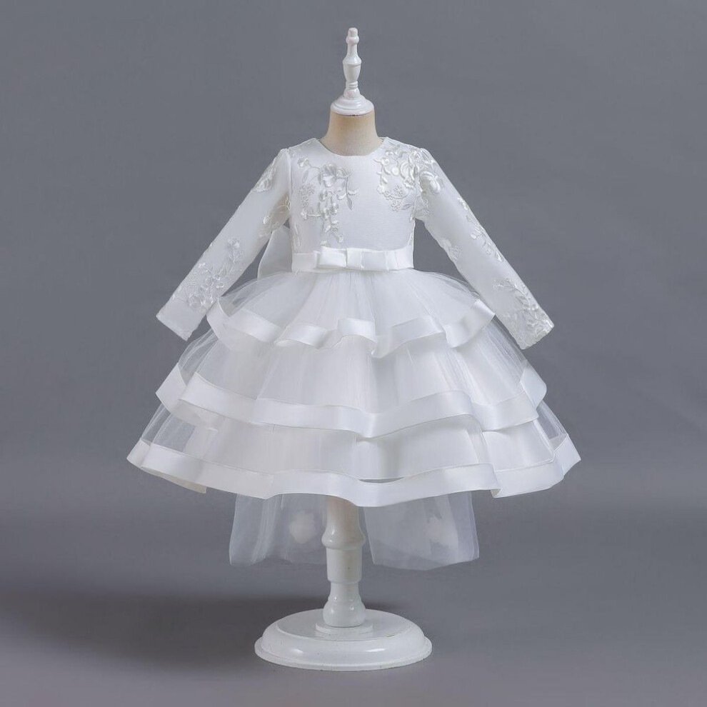 (white, 160 cm) Girls' Layered Tulle Princess Dress - Flower Girl & Performance Outfit