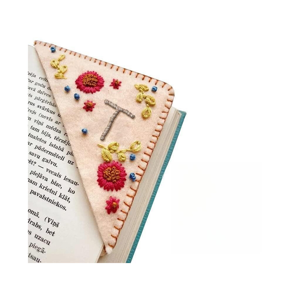 Moteerllu Marque-Page D'angle Personnalisé Brodé à La Main En Feutre Triangulaire Cousu à La Main Marque-Page Unique Et Mignon En Forme De Fleur-image