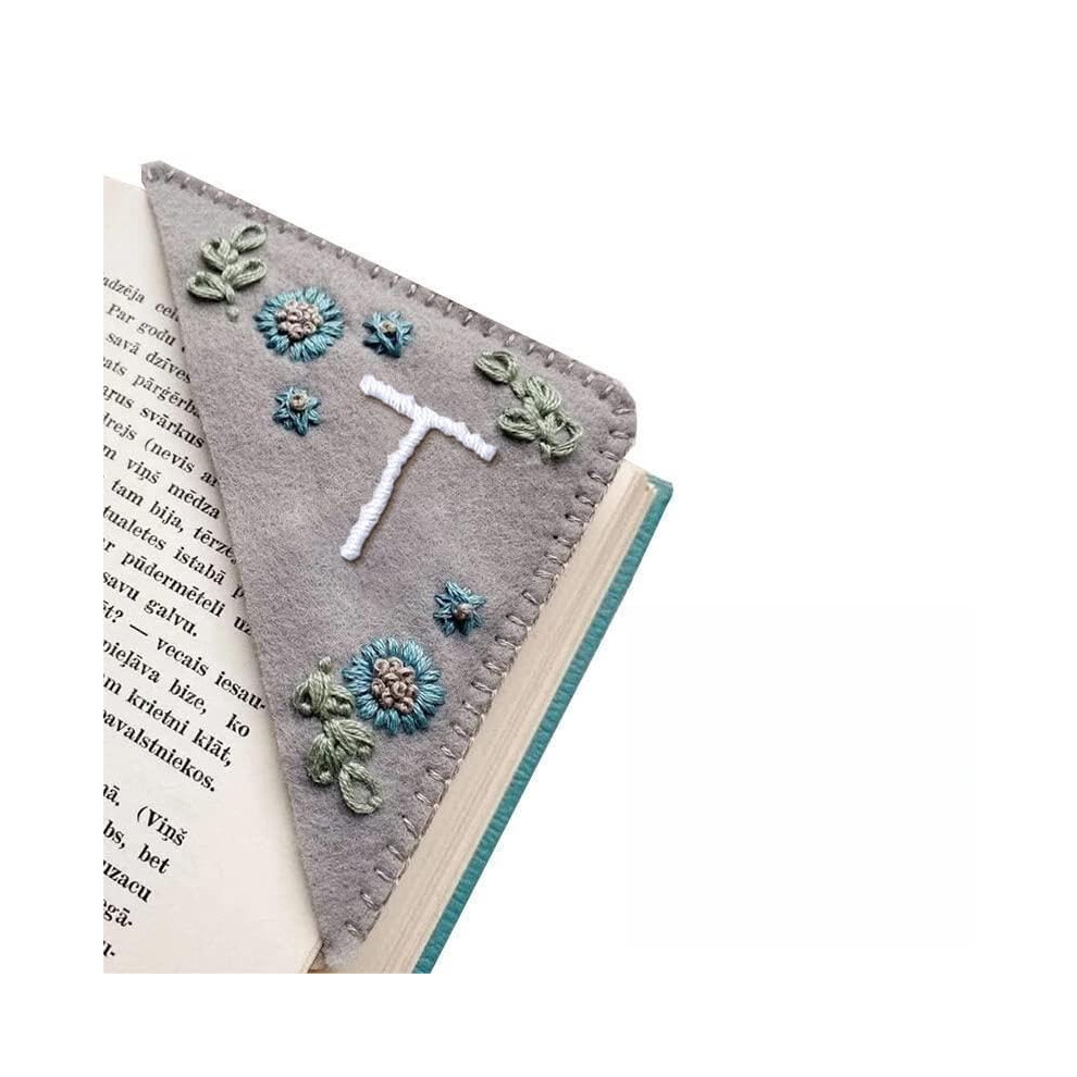 Moteerllu Personalisiertes Handgesticktes Ecklesezeichen, Filz, Dreieckige Seite, Genaht, Handgefertigtes Lesezeichen, Einzigartige Susse Blumenbu-image