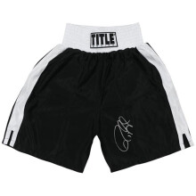 Schwartz Sports Memorabilia JONTRU505 Roy Jones Jr. Signed Title Black with White Trim Boxing Trunks